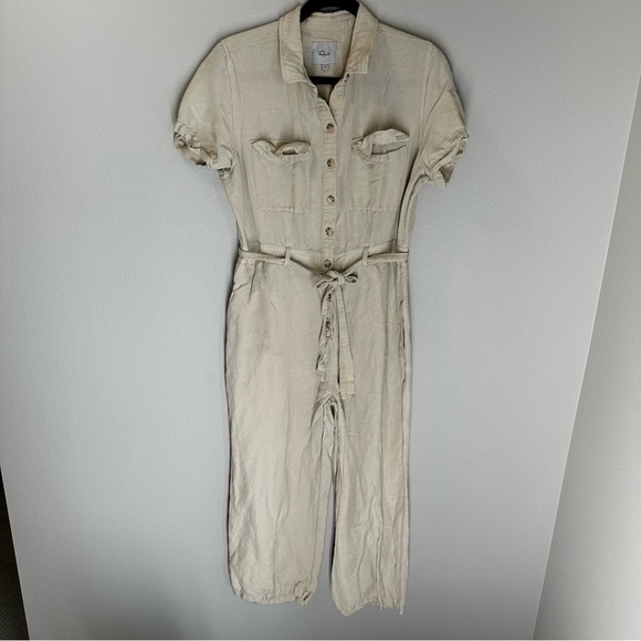 Rails Callie Linen Blend Jumpsuit Size M Women’s Cream Beige Collared Buttoned - Picture 2 of 15